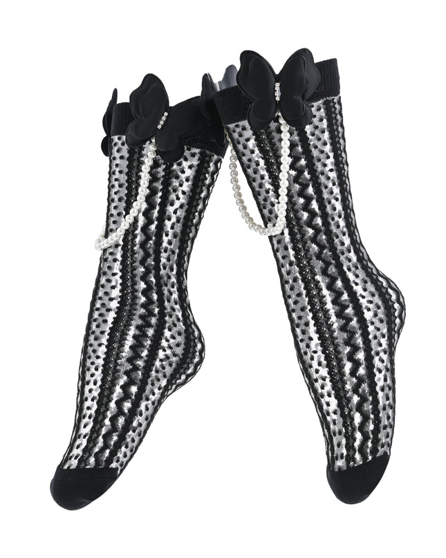 kids atelier mimi tutu Butterfly Lace Pearl Link Socks