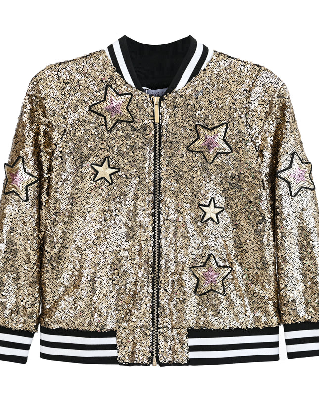 kids atelier mimi tutu Gold Sequin Bomber Jacket