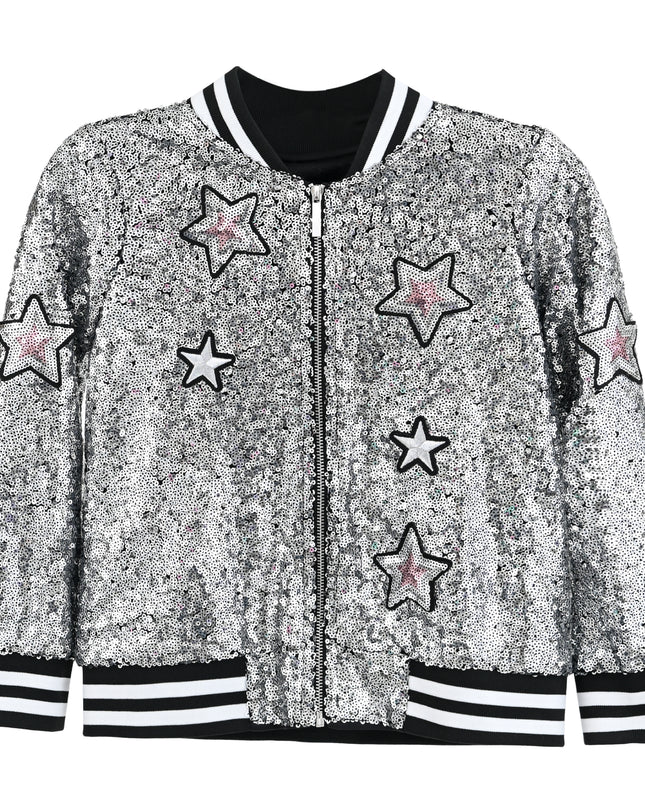 kids atelier mimi tutu Silver Sequin Bomber Jacket