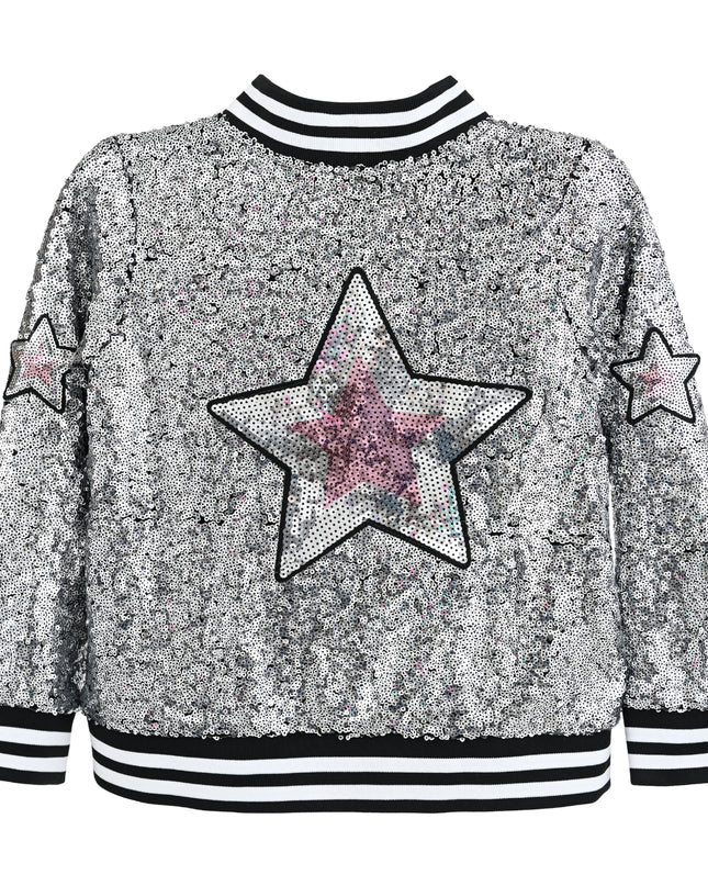 kids atelier mimi tutu Silver Sequin Bomber Jacket
