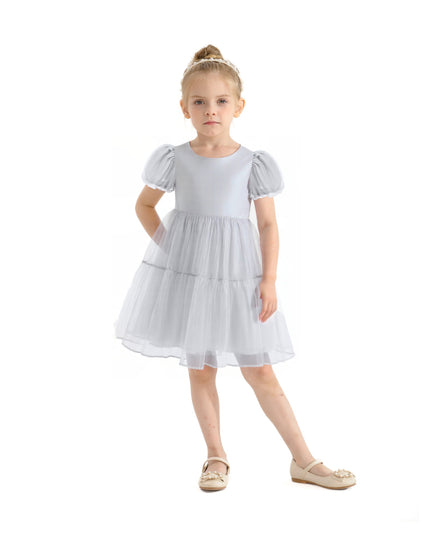 kids atelier mimitutu Gray Eveline Puff-Sleeve Dress