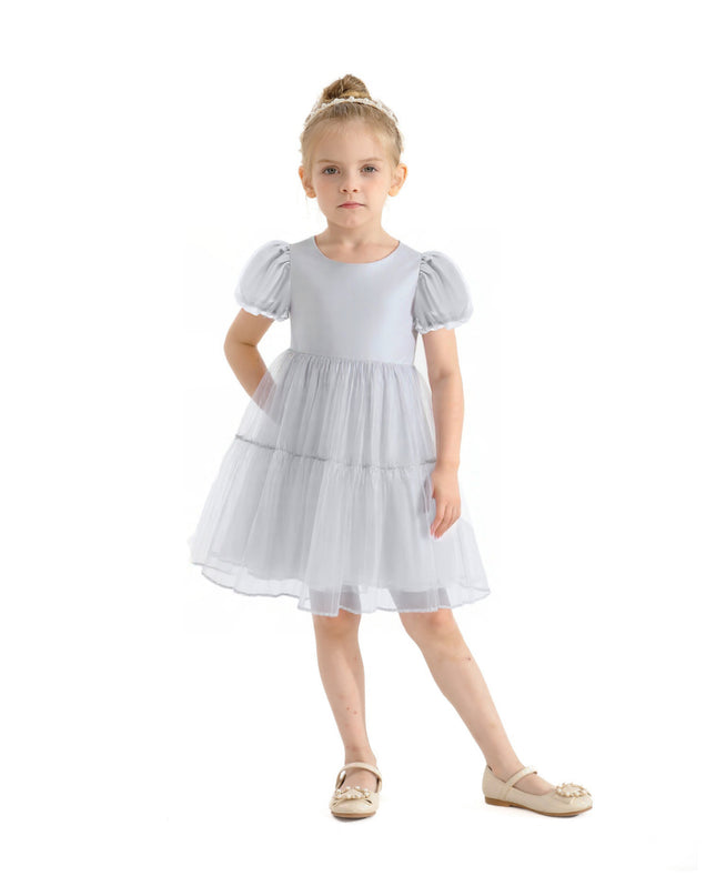 kids atelier mimitutu Gray Eveline Puff-Sleeve Dress
