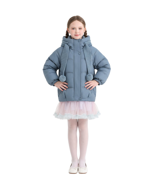 kids atelier mimi tutu Blue Pom-Pom Puffer Jacket
