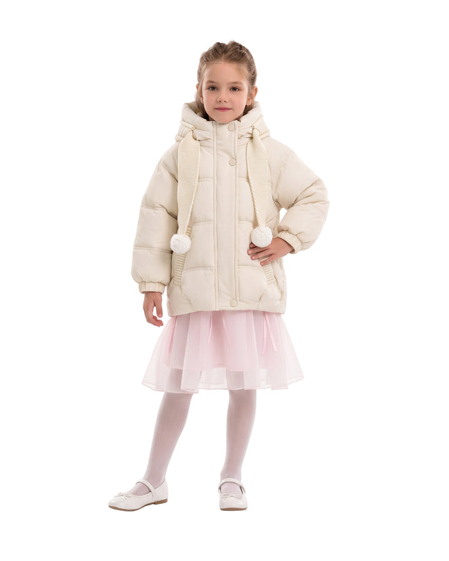 kids atelier mimi tutu Ivory Pom-Pom Puffer Jacket
