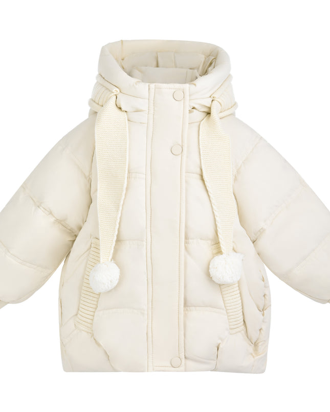 kids atelier mimi tutu Ivory Pom-Pom Puffer Jacket