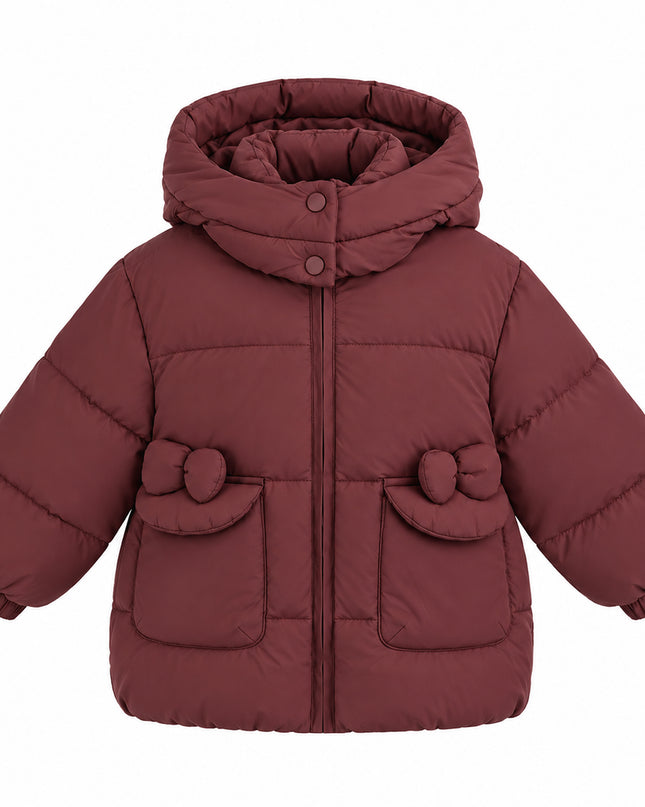 kids atelier mimi tutu Maroon Bow-Detail Puffer Jacket