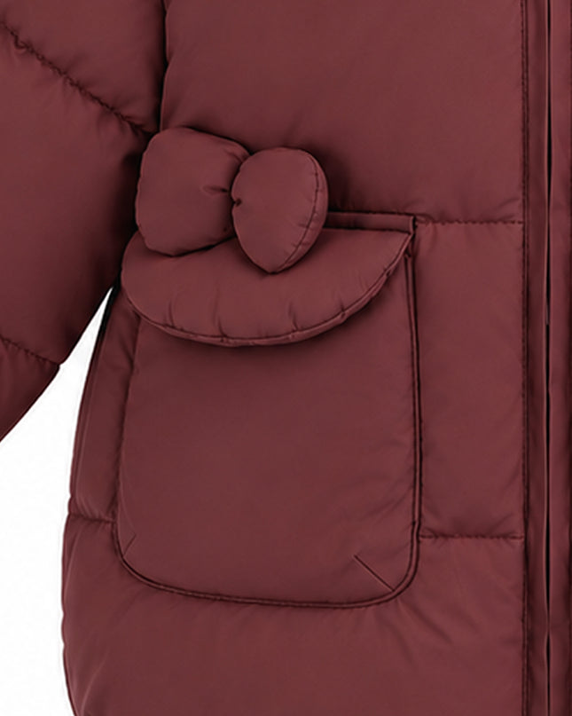 kids atelier mimi tutu Maroon Bow-Detail Puffer Jacket