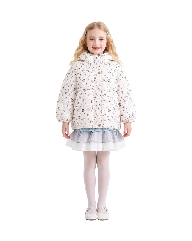 kids atelier mimi tutu White Floral Hooded Jacket & Mitten Set