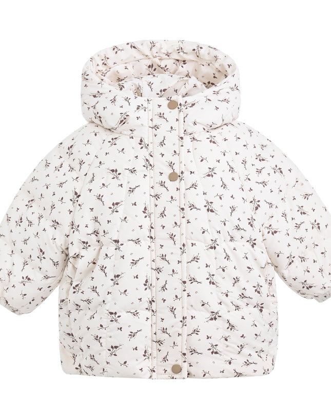 kids atelier mimi tutu White Floral Hooded Jacket & Mitten Set