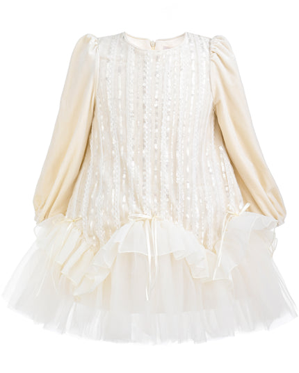 kids atelier tulleen Champagne Romelia Velvet Tulle Dress