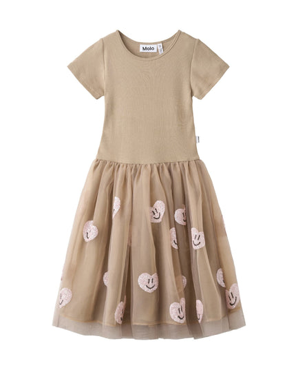 kids atelier molo Brown Cyrusila Sequin Heart Tulle Dress