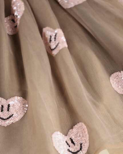 kids atelier molo Brown Cyrusila Sequin Heart Tulle Dress