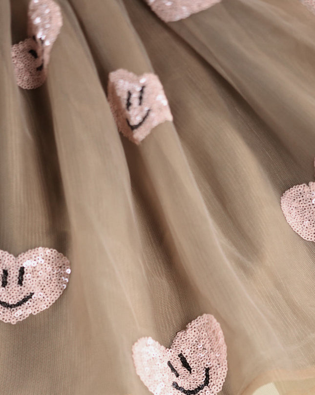 kids atelier molo Brown Cyrusila Sequin Heart Tulle Dress