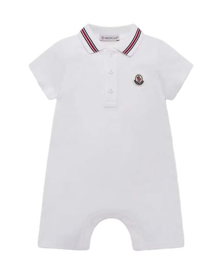 kids atelier moncler White Tricolour-Trimmed Cotton Piquet Baby Romper