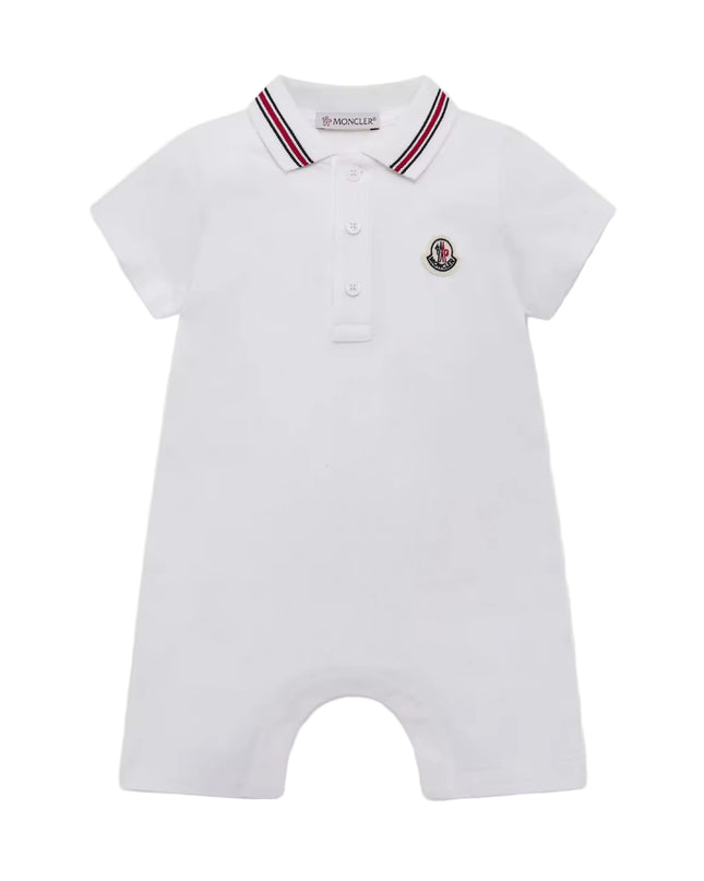 kids atelier moncler White Tricolour-Trimmed Cotton Piquet Baby Romper