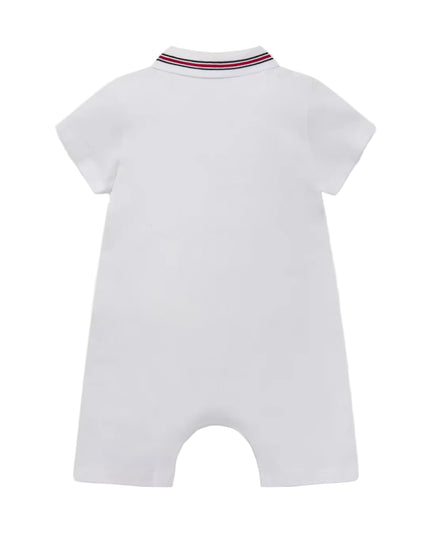 kids atelier moncler White Tricolour-Trimmed Cotton Piquet Baby Romper