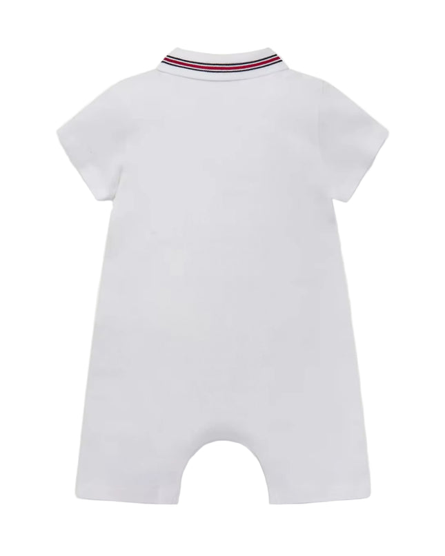 kids atelier moncler White Tricolour-Trimmed Cotton Piquet Baby Romper