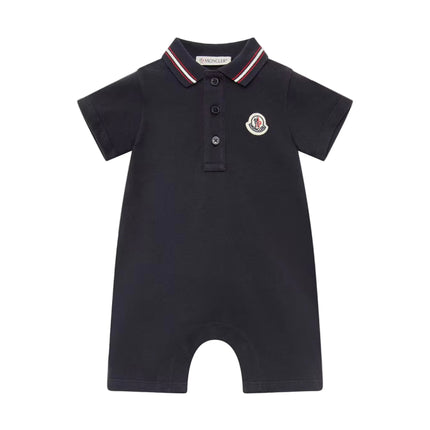 kids atelier moncler Navy Tricolour-Trimmed Cotton Piquet Baby Romper