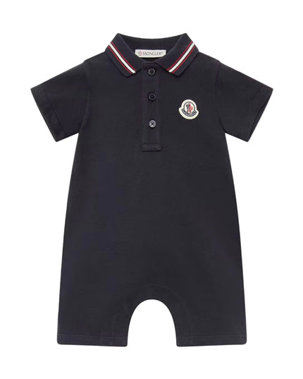 kids atelier moncler Navy Tricolour-Trimmed Cotton Piquet Baby Romper