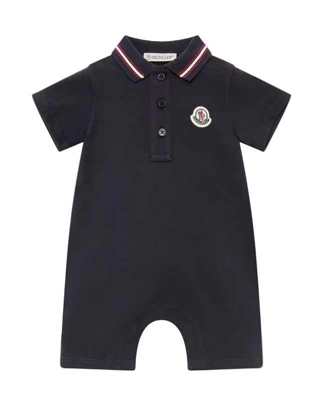 kids atelier moncler Navy Tricolour-Trimmed Cotton Piquet Baby Romper