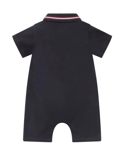 kids atelier moncler Navy Tricolour-Trimmed Cotton Piquet Baby Romper