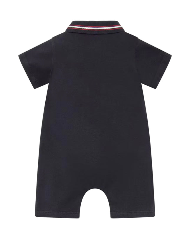 kids atelier moncler Navy Tricolour-Trimmed Cotton Piquet Baby Romper