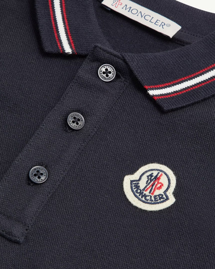 kids atelier moncler Navy Tricolour-Trimmed Cotton Piquet Baby Romper