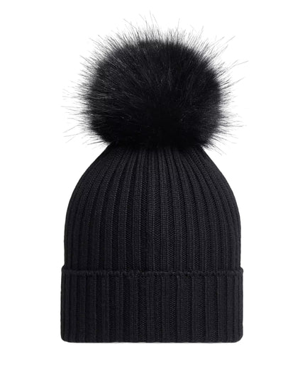 kids atelier moncler Black Wool Beanie with Pom Pom