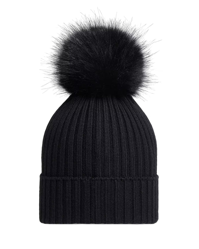 kids atelier moncler Black Wool Beanie with Pom Pom