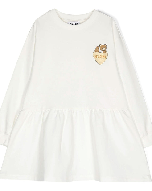 White Heart Bear Print Dress