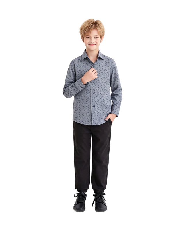 kids atelier moustache Gray Dandelion Print Dress Shirt