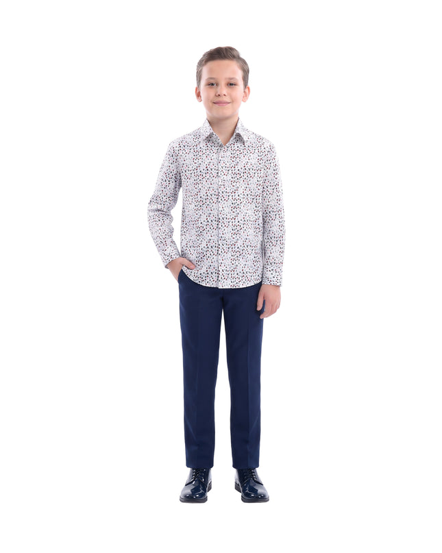 kids atelier moustache White Pebble Print Dress Shirt
