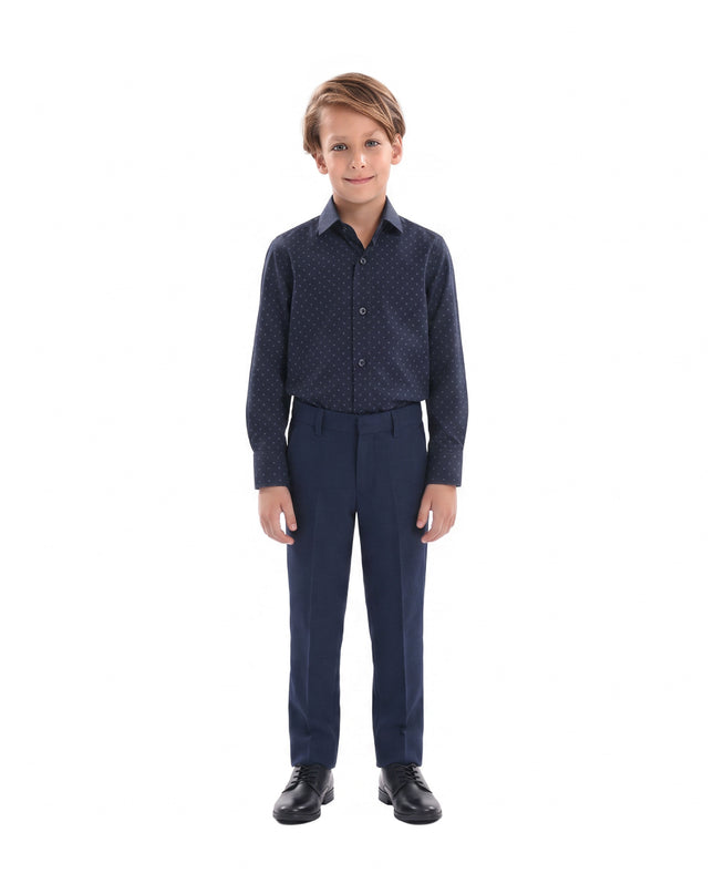 kids atelier moustache Navy Fleur De Lis Print Dress Shirt