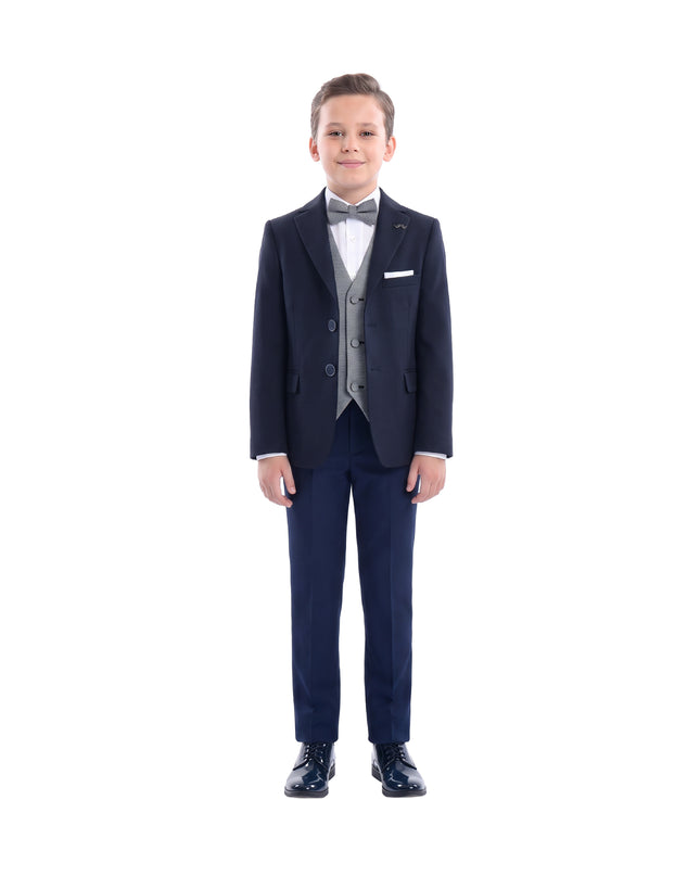 kids atelier moustache Navy Twill Peak Lapel Blazer
