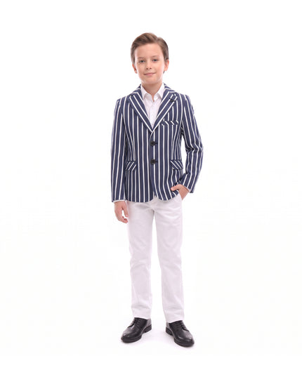 kids atelier moustache Navy Striped Peak Lapel Blazer