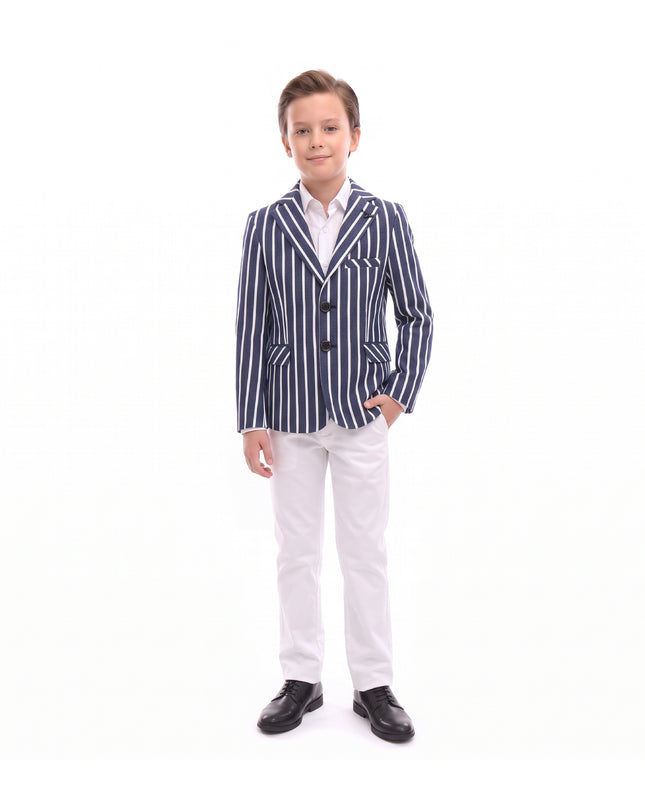kids atelier moustache Navy Striped Peak Lapel Blazer