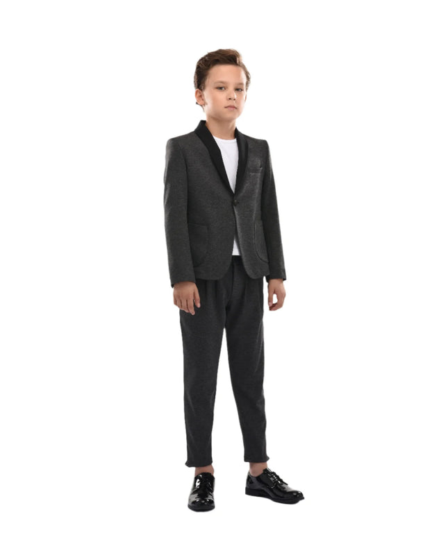 kids atelier moustache Gray Shawl Lapel Blazer