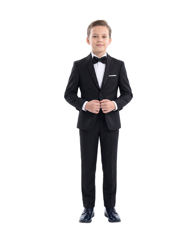 kids atelier moustache Black Glitter Trim Suit
