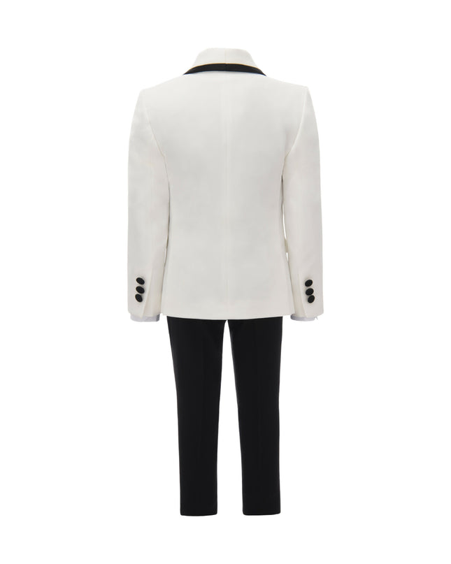 kids atelier moustache Cream-Black Trim Shawl Lapel 5 Pcs Tuxedo Set