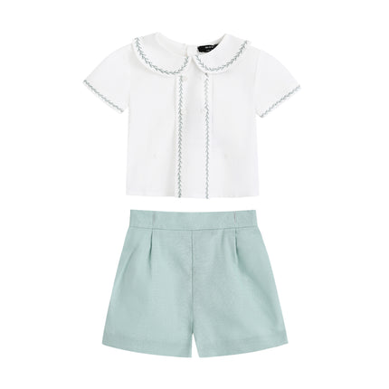 kids atelier moustache Light Green Shorts Set