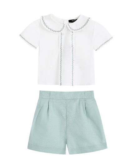 kids atelier moustache Light Green Shorts Set
