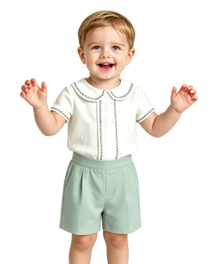 kids atelier moustache Light Green Shorts Set