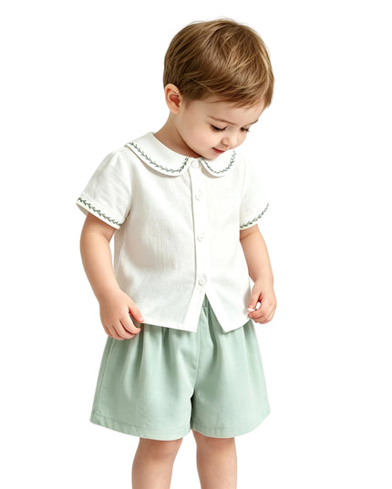kids atelier moustache Light Green Shorts Set