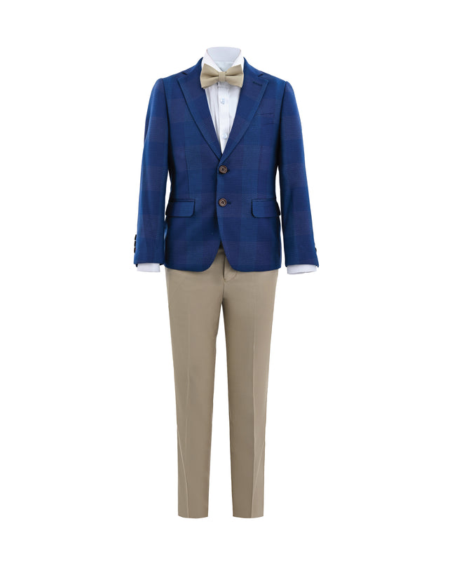 kids atelier moustache Blue Check Blazer Set