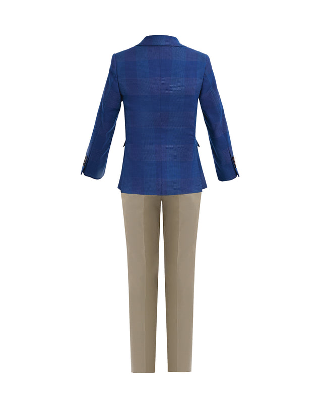 kids atelier moustache Blue Check Blazer Set