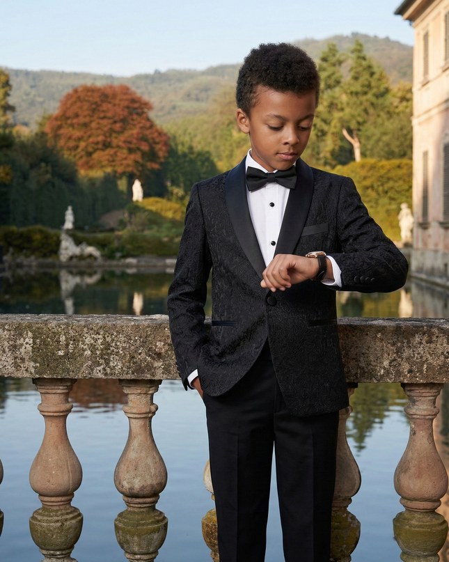 kids atelier moustache Textured Suit Set with Satin Lapels