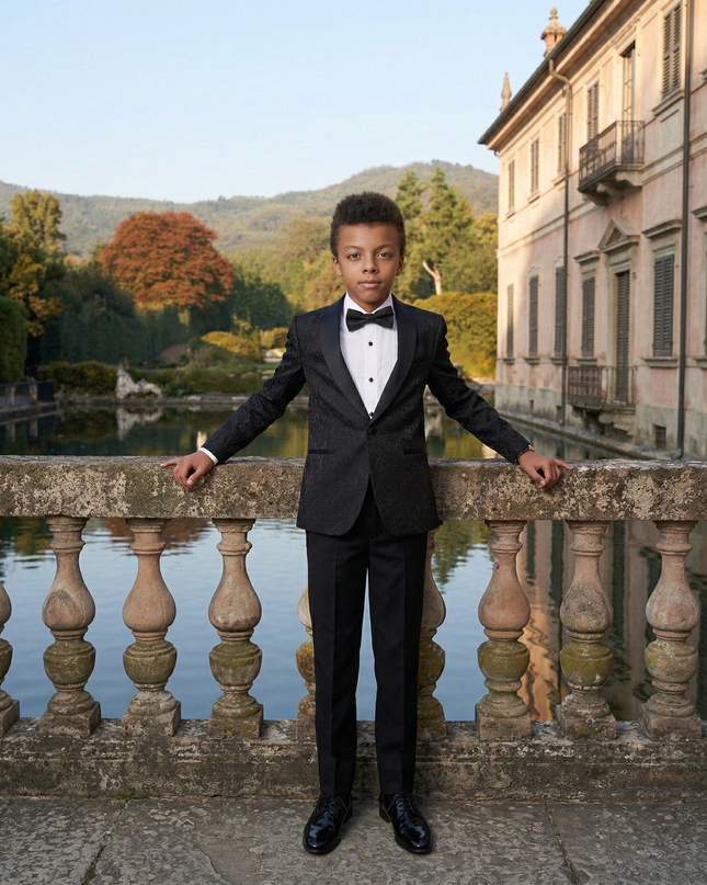 kids atelier moustache Textured Suit Set with Satin Lapels