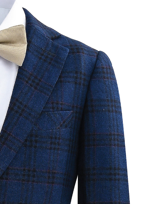 kids atelier moustache Blue Plaid Suit with Beige Accents