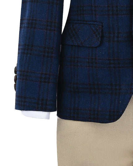 kids atelier moustache Blue Plaid Suit with Beige Accents