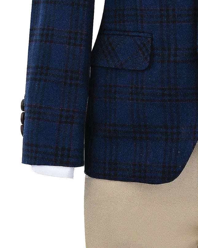 kids atelier moustache Blue Plaid Suit with Beige Accents